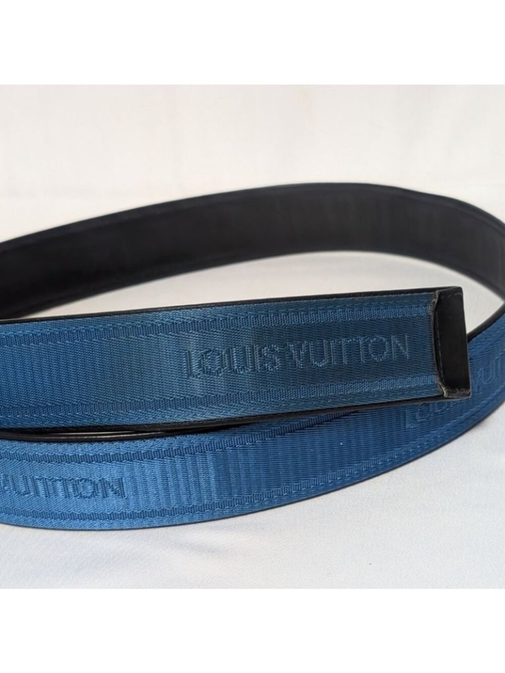 ★SOLD★ Louis Vuitton Ceinture Belt Logo Nylon Leather Blue - Picture 5 of 8